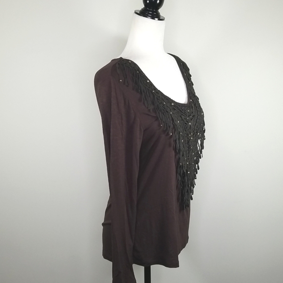 Vintage Tribal Women's Top Size M Long Sleeve Front Fringe - Picture 4 of 8